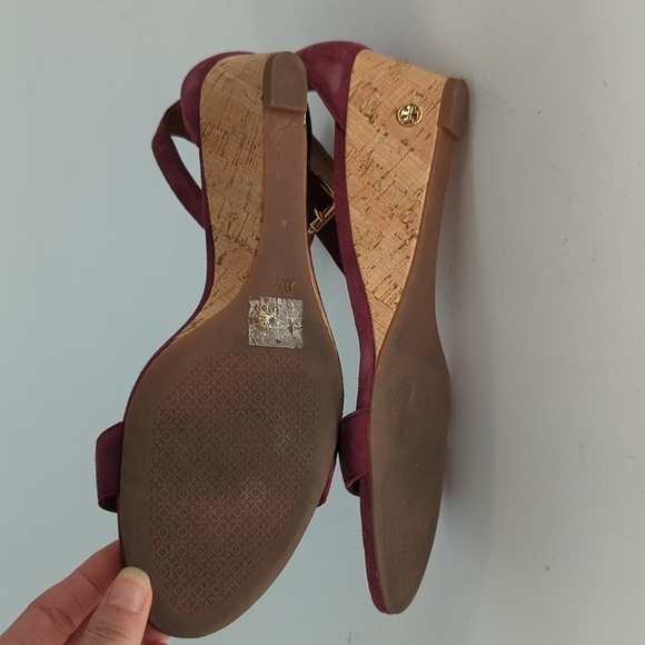 Tory Burch Savannah Suede Cork Wedge Purple 8.5 open toe summer preppy casual - Picture 5 of 14